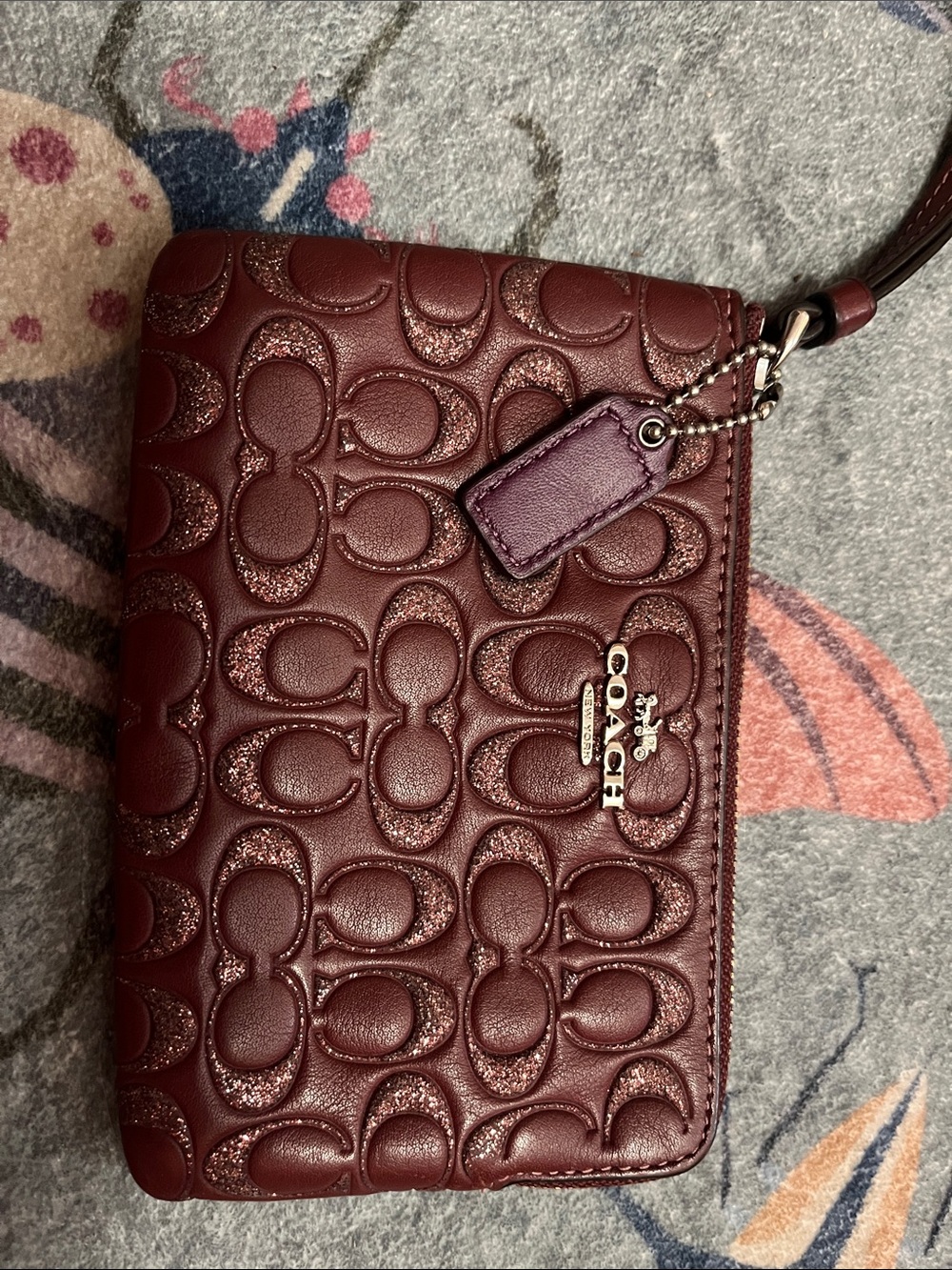 Coach Embossed Signature Wristlet Clutch - Deep Wine